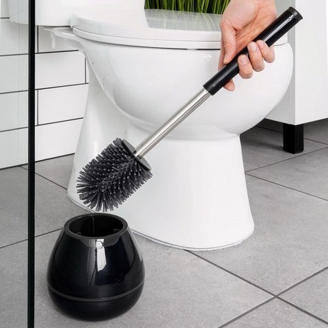 Grupa Orion Sp. z o.o. Szczotka do toalety silikonowa ze stojakiem i szczypcami czarna 42 cm