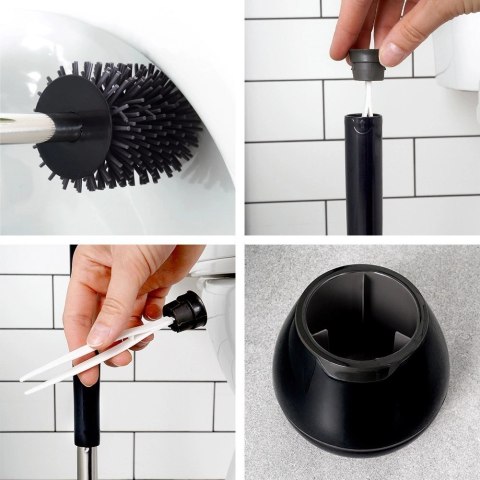 Grupa Orion Sp. z o.o. Szczotka do toalety silikonowa ze stojakiem i szczypcami czarna 42 cm