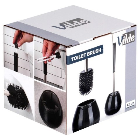 Grupa Orion Sp. z o.o. Szczotka do toalety silikonowa ze stojakiem i szczypcami czarna 42 cm