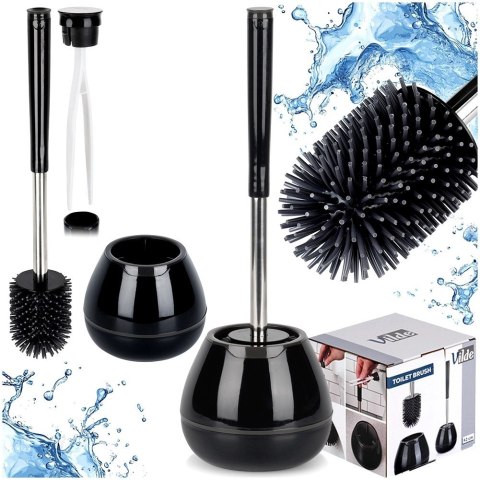 Grupa Orion Sp. z o.o. Szczotka do toalety silikonowa ze stojakiem i szczypcami czarna 42 cm
