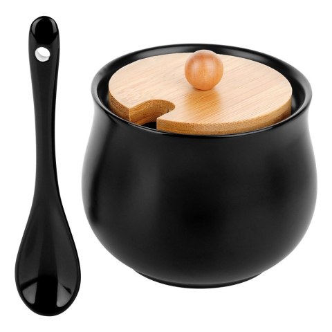 Grupa Orion Sp. z o.o. Cukierniczka Ceramiczna VILDE 250 ml Czarna z Pokrywką i Łyżeczką