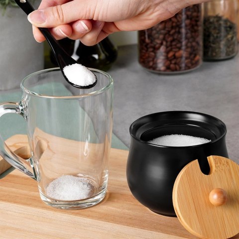 Grupa Orion Sp. z o.o. Cukierniczka Ceramiczna VILDE 250 ml Czarna z Pokrywką i Łyżeczką