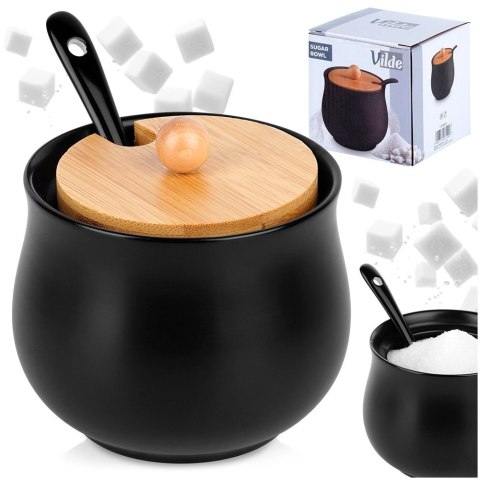 Grupa Orion Sp. z o.o. Cukierniczka Ceramiczna VILDE 250 ml Czarna z Pokrywką i Łyżeczką