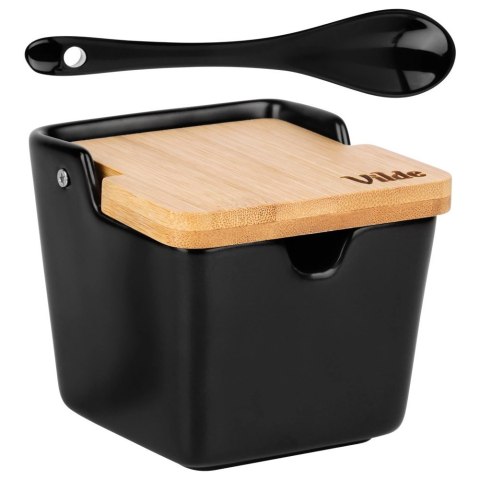 Grupa Orion Sp. z o.o. Cukierniczka Cukiernica Z Pokrywką Łyżeczką Ceramiczna Czarna VILDE 250 ml