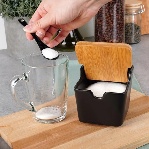 Grupa Orion Sp. z o.o. Cukierniczka Cukiernica Z Pokrywką Łyżeczką Ceramiczna Czarna VILDE 250 ml