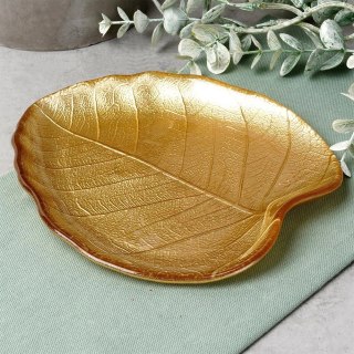 Grupa Orion Sp. z o.o. Talerz do serwowania szklany złoty liść 18x16 cm