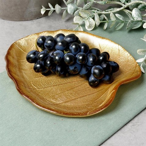 Grupa Orion Sp. z o.o. Talerz do serwowania szklany złoty liść 18x16 cm