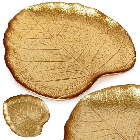 Grupa Orion Sp. z o.o. Talerz do serwowania szklany złoty liść 18x16 cm