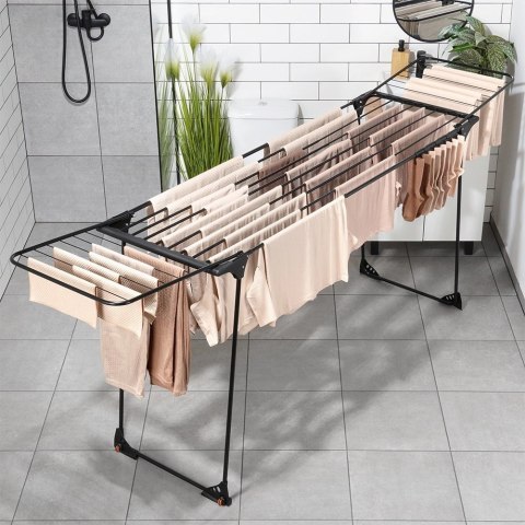 Grupa Orion Sp. z o.o. Suszarka XXL na Pranie Ubrania Metalowa Czarna Składana VILDE 204-260 cm