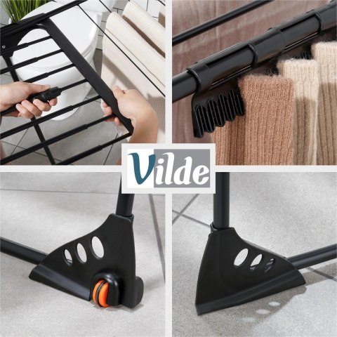 Grupa Orion Sp. z o.o. Suszarka XXL na Pranie Ubrania Metalowa Czarna Składana VILDE 204-260 cm