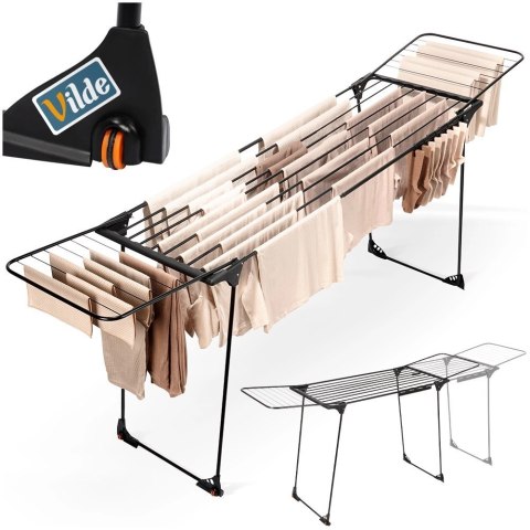 Grupa Orion Sp. z o.o. Suszarka XXL na Pranie Ubrania Metalowa Czarna Składana VILDE 204-260 cm