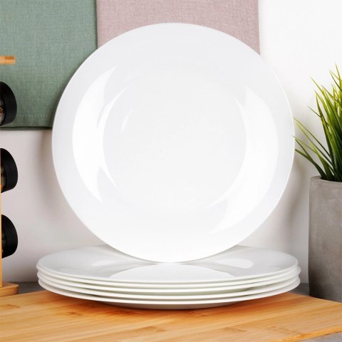 Grupa Orion Sp. z o.o. Talerze Obiadowe Płytkie Szkło Białe 6 szt. VILDE 25,5 cm Opalowe