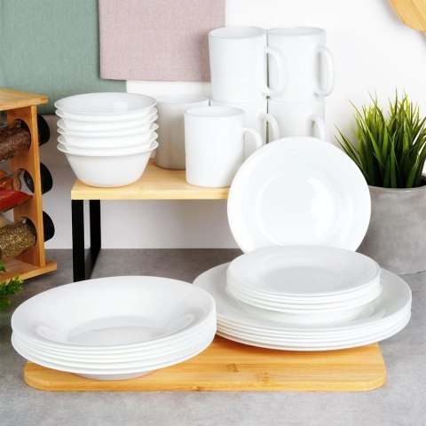 Grupa Orion Sp. z o.o. Talerze Obiadowe Płytkie Szkło Białe 6 szt. VILDE 25,5 cm Opalowe