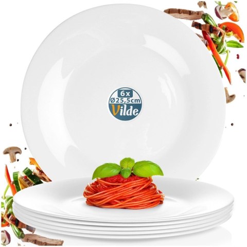 Grupa Orion Sp. z o.o. Talerze Obiadowe Płytkie Szkło Białe 6 szt. VILDE 25,5 cm Opalowe