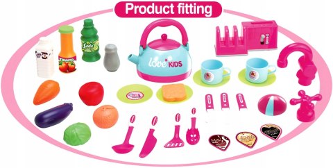 KUCHNIA DLA DZIECI 32 ELEMENTY RÓŻOWA 64x29x87CM