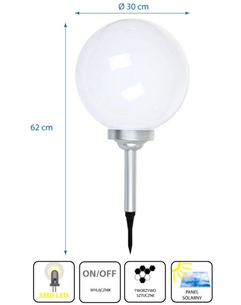 LAMPA SOLARNA KULA MLECZNA 30x62CM