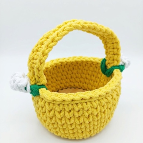 KOSZYK WIELKANOCNY NA ŚWIĘCONKĘ RĘKODZIEŁO SZNUREK BAWEŁNIANY HANDMADE ŻÓŁTY