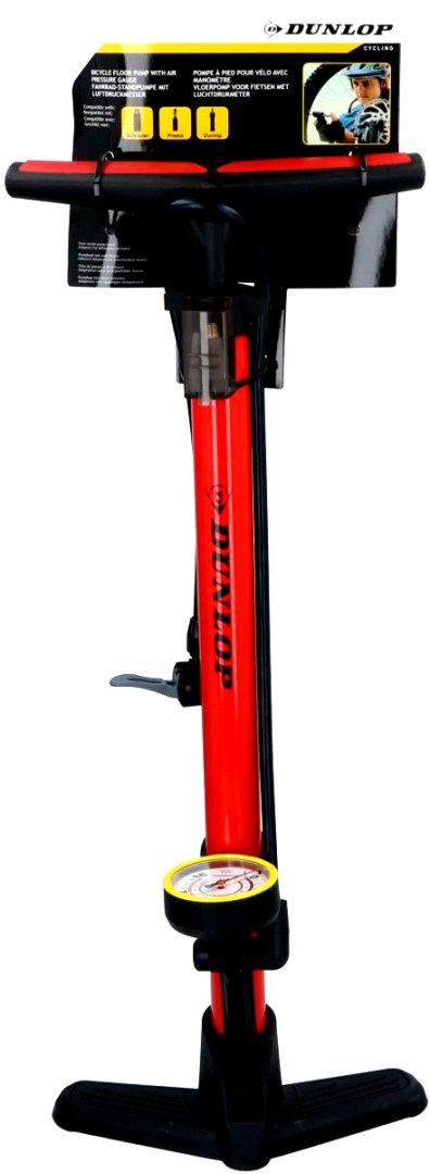 POMPKA WARSZTATOWO ROWEROWA DUNLOP 230 PSI (16Bar) Z MANOMETREM CZERWONY