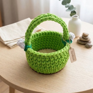 KOSZYK WIELKANOCNY NA ŚWIĘCONKĘ RĘKODZIEŁO SZNUREK BAWEŁNIANY HANDMADE ZIELONY