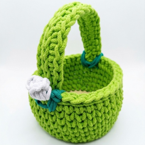 KOSZYK WIELKANOCNY NA ŚWIĘCONKĘ RĘKODZIEŁO SZNUREK BAWEŁNIANY HANDMADE ZIELONY