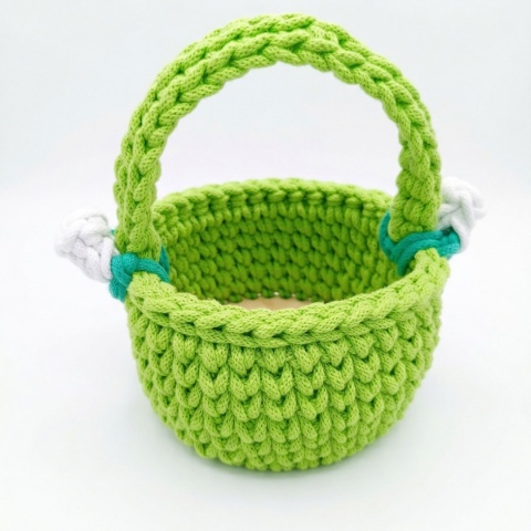 KOSZYK WIELKANOCNY NA ŚWIĘCONKĘ RĘKODZIEŁO SZNUREK BAWEŁNIANY HANDMADE ZIELONY