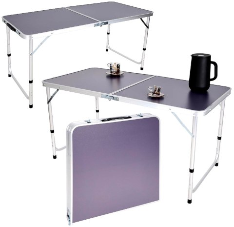 STOLIK TURYSTYCZNY SKŁADANY KEMPINGOWY 120X60X70/62/55CM SZARY