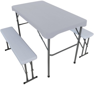 ZESTAW PIKNIKOWO CATERINGOWY STÓŁ I 2 ŁAWKI JASNO SZARY