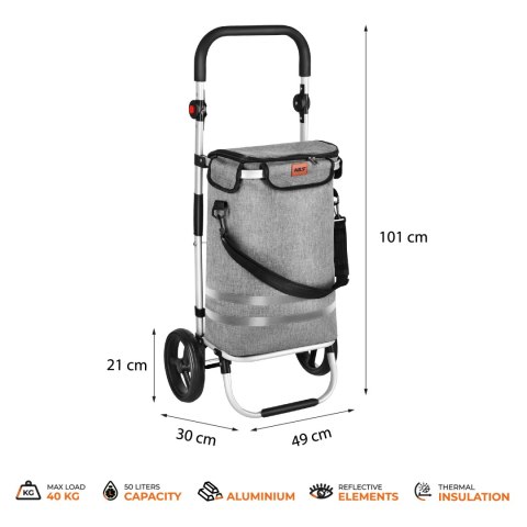 NC4305 WÓZEK NA ZAKUPY SKŁADANY PREMIUM 50L SZARY NILS