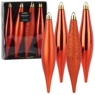 Orion Bombki Choinkowe Sople Czerwone 4 szt. Nietłukące 15 cm Mat/Błysk