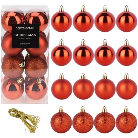 Orion Bombki Czerwone 12 szt. Nietłukące 5 cm Zestaw Mat/Błysk/Brokat Dekor