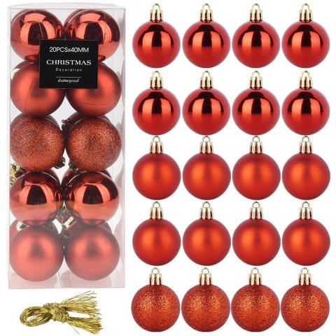 Orion Bombki Czerwone 20 szt. Nietłukące 4 cm Komplet Mat/Błysk/Brokat Dekor
