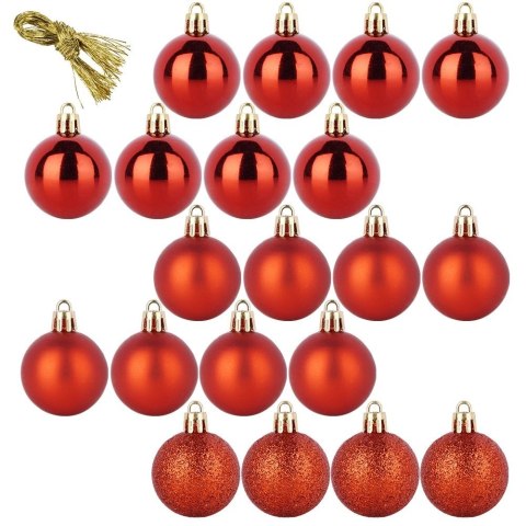 Orion Bombki Czerwone 20 szt. Nietłukące 4 cm Komplet Mat/Błysk/Brokat Dekor