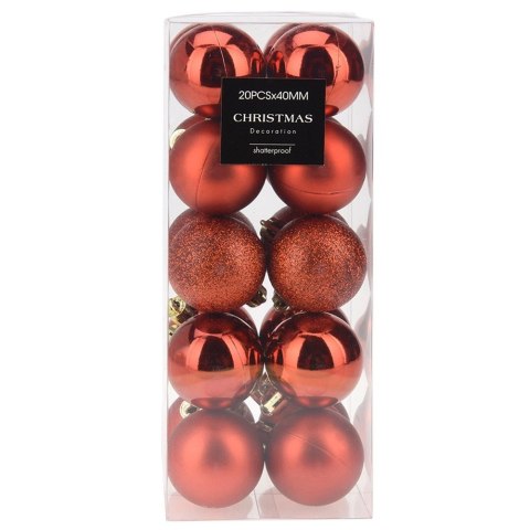 Orion Bombki Czerwone 20 szt. Nietłukące 4 cm Komplet Mat/Błysk/Brokat Dekor