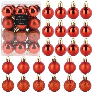 Orion Bombki Czerwone 24 szt. Nietłukące 3 cm Komplet Mat/Błysk/Brokat Dekor