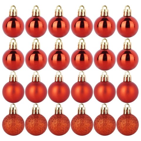 Orion Bombki Czerwone 24 szt. Nietłukące 3 cm Komplet Mat/Błysk/Brokat Dekor