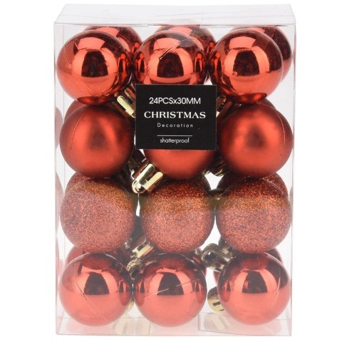 Orion Bombki Czerwone 24 szt. Nietłukące 3 cm Komplet Mat/Błysk/Brokat Dekor