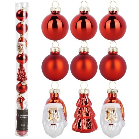 Orion Bombki Czerwone 9 szt. Nietłukące 3 / 5 cm Choinka Mikołaj Okrągłe