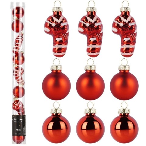 Orion Bombki Szklane Zestaw 9 szt. Czerwone 3 cm Dekoracja Choinkowa