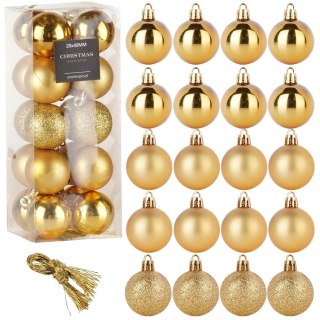 Orion Bombki Złote 20 szt. Nietłukące 4 cm Komplet Mat/Błysk/Brokat Dekor