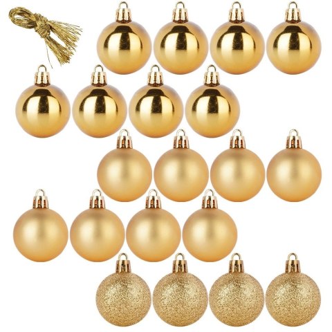 Orion Bombki Złote 20 szt. Nietłukące 4 cm Komplet Mat/Błysk/Brokat Dekor