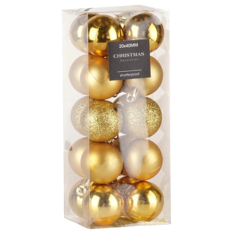 Orion Bombki Złote 20 szt. Nietłukące 4 cm Komplet Mat/Błysk/Brokat Dekor