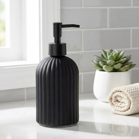 Orion Dozownik do Mydła Czarny Mat Szklany Ryflowany 400 ml VILDE Łazienka