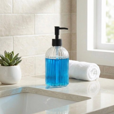 Orion Dozownik do Mydła Przezroczysty Szklany Ryflowany 400 ml VILDE