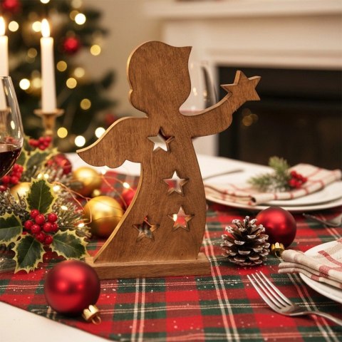 Orion Duża Figurka Anioł 43 cm Drewno Mango Ozdoba z Gwiazdkami Loft