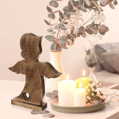 Orion Duża Figurka Anioł z Sercem 38 cm Drewno Mango Solidna Podstawa