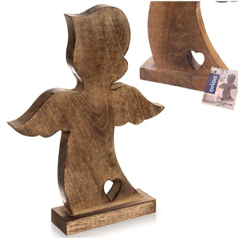 Orion Duża Figurka Anioł z Sercem 38 cm Drewno Mango Solidna Podstawa