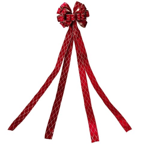 Orion Duża Kokarda Zwieńczenie Choinki 130 cm Brokat Czerwono-Złota Dekoracja