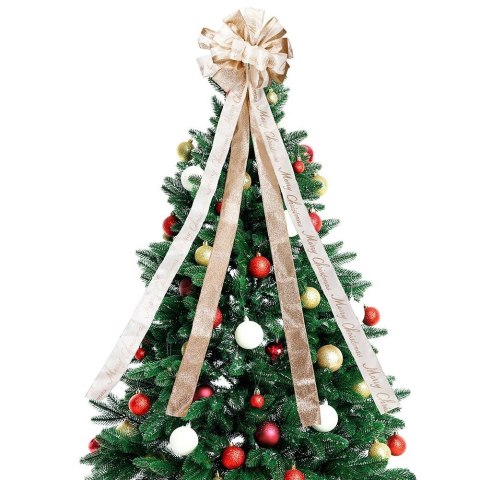 Orion Duża Kokarda Zwieńczenie Choinki 130 cm Merry Christmas Kremowa