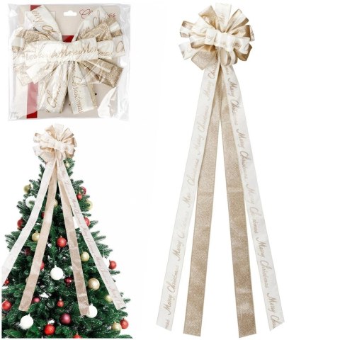 Orion Duża Kokarda Zwieńczenie Choinki 130 cm Merry Christmas Kremowa
