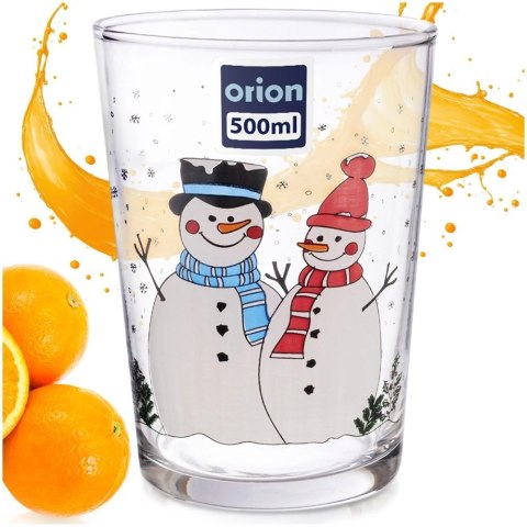 Orion Duża Szklanka Zimowy Motyw Bałwanki 500ml Szkło Zmywarka ORION